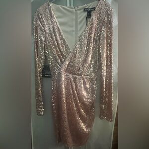 NWT Charlotte Russe Pink Gold Sequin Ruched Wrap Dress